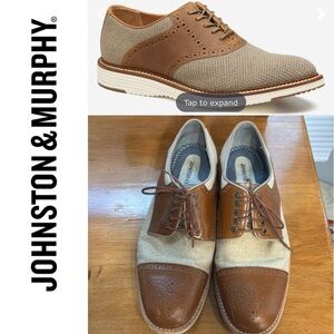 Johnston & Murphy Brown and Tan Oxfords with Knit Saddle Design